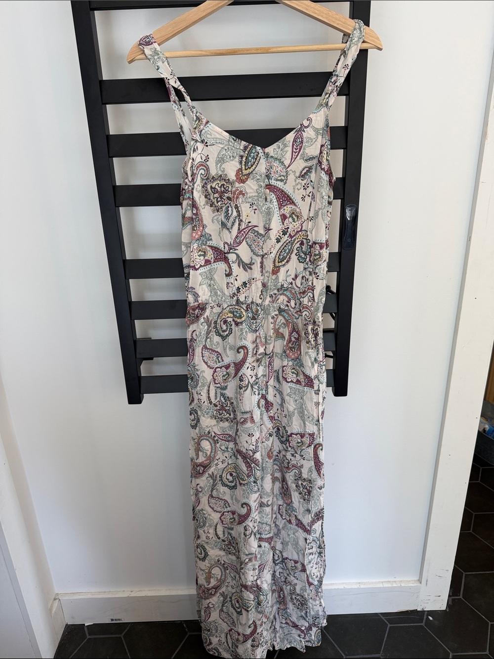 Reitmans White Paisley Maxi Dress with Pink & Green Accents
